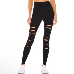 Alo Black Ripped Warrior Leggings Size S